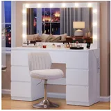 HOMALL Schminktisch mit großem Spiegel, 120 cm, 7 Schubladen, Schmuckschrank (XXL-Spiegel 106×51 cm (30×51 aufklappbar m. Schmuckschrank) · 120 cm · 7 Schubladen · LED-Birne · 2 Steckdosen+USB/Type-C · E1-MDF · 2 Farben · Hocker opt) 120 cm