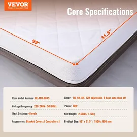 Vevor Beheizte Matratzenauflage 150 x 80 cm Weiß