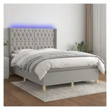 vidaXL Boxspringbett mit Matratze & LED Hellgrau 140x200 cm Stoff