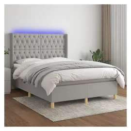vidaXL Boxspringbett mit Matratze & LED Hellgrau 140x200 cm Stoff