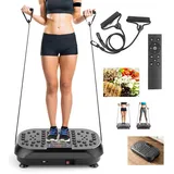 kehot Vibrationsplatte Vibrationsplatte mit Doppelmotoren, Fernbedienung & Trainingsbänder, 200 W, 99 Intensitätsstufen, Mit Magnetfeldmassage, LED-Lichteffekt und leisem Betrieb für Zuhause schwarz