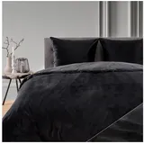Blumtal Bettwäsche 155x220 - 2x 80x80cm Cashmere-Touch Plüsch in Schwarz