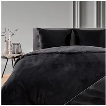 Blumtal Bettwäsche 155x220 - 2x 80x80cm Cashmere-Touch Plüsch in Schwarz