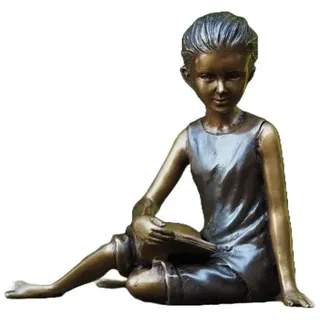 Bronzeskulpturen Skulptur Bronzefigur sitzendes lesendes Mädchen mit Buch braun