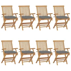 vidaXL Gartenstühle mit Grauen Kissen 8 Stk. Massivholz Teak