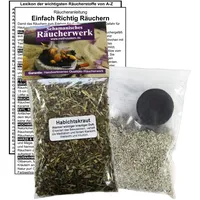 HABICHTSKRAUT zum RÄUCHERN. 5-TLG Räucherset - 60ml Räucherwerk mit Räucherkohle (1x) + Räuchersand + Räucheranleitung + Lexikon der wichtigsten Räucherstoffe A-Z. 82060-24