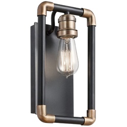 Casa Padrino Luxus Industrial Design Wandleuchte Schwarz / Messingfarben 17,1 x 10,6 x H. 30,5 cm - Elegante Industrie Stil Wandlampe - Industrie Stil Leuchten