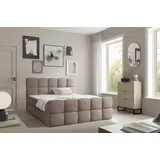 Fun Möbel Boxspringbett Schlafzimmerbett SATINE PREMIUM 200x220cm Stoff Coral Dunkelbeige - Beige