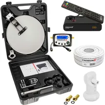PremiumX Camping SAT Anlage komplett HD TV Receiver Satelliten-Finder Single LNB Kabel F-Stecker Koffer Camp-Zubehör