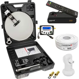 PremiumX Camping SAT Anlage komplett HD TV Receiver Satelliten-Finder Single LNB Kabel F-Stecker Koffer Camp-Zubehör