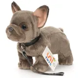 Uni-Toys - Französische Bulldogge (grau) mit Leine - 26 cm (Länge) - Plüsch-Hund, Dogge, Haustier - Plüschtier, Kuscheltier