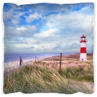 Wallario Dekokissen Leuchtturm am Strand von Sylt, handgenäht blau 30 cm x 30 cm