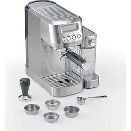 CASO Design Espresso Gourmet Latte Siebträgermaschine silber mit integriertem Milchbehälter
