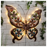 Hi Solar Schmetterling mit warmweißen LEDs, Wandbild aus Metall, Wanddeko