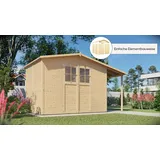Konifera Gartenhaus KONIFERA "Alto 4 PLUS Fineline Satteldach", beige (naturbelassen), ohne Fußboden, ohne Rück- und Seitenwand, Gartenhäuser, mit Anbaudach