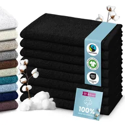 Set Handtücher Baumwolle Plain Design - Farbe: Schwarz, Größe: 50x100