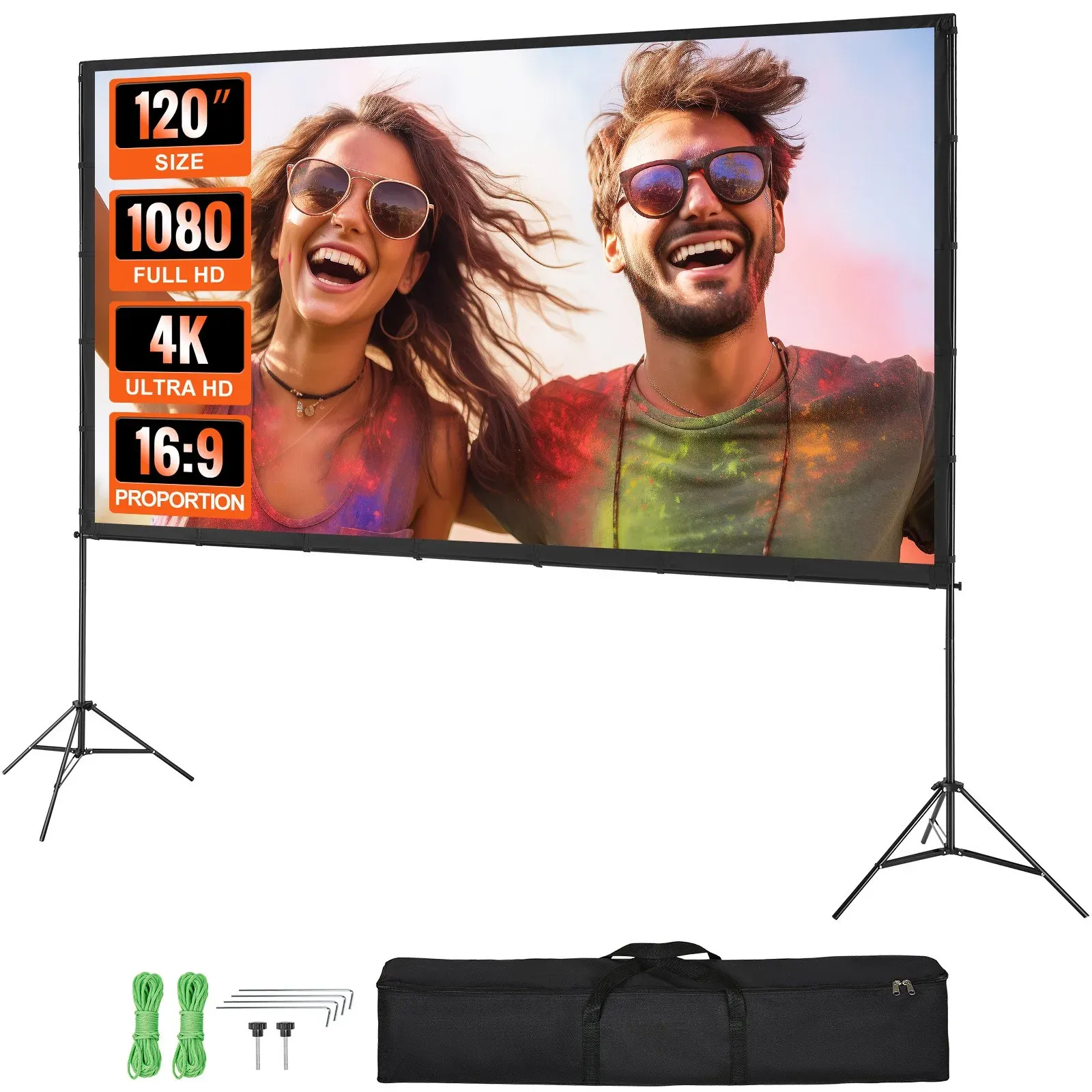 VEVOR Projektion Beamer Leinwand mit Ständer 120 Zoll HD 4K Outdoor Indoor Projektor Screen Schnelles Klappbare Tragbare Filmleinwand 16: 9 für Heimkino, Camping und Freizeitveranstaltungen Schwarz