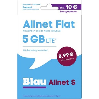 blau.de Allnet S Startpaket Prepaid-Karte ohne Vertragsbindung