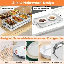 Goplus 2 in 1 Buffetwärmer & Warmhaltebehälter, 450W elektrische Warmhalteplatte mit Deckeln, 8 L Buffet Wärmer mit Temperaturregler von 50°C bis 150°C, Edelstahl Speisenwärmer für Catering - Silber