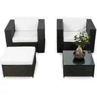 XINRO erweiterbares 10tlg. Balkon Garten Lounge Set Polyrattan - schwarz - Sitzgruppe Garnitur Gartenmöbel Lounge Möbel Set - inkl. Lounge Sessel + Hocker + Tisch + Kissen