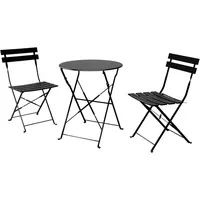 LuxusKollektion Balkonset Bistro Set 3 Stück Gartenmöbel Premium Stahl Klappbar Schwarz