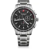 Victorinox Herren Armbanduhr Alliance Sport Chronograph Ø 44 mm, Swiss Made, Analog Quarz, Wasserdicht bis 100 m, Edelstahl-Armband, Schwarz/Silber