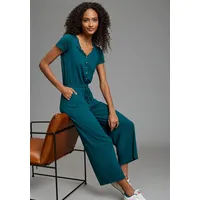 KangaROOS Culotte-Overall KANGAROOS, Damen, Gr. 46, N-Gr, petrol, Jersey, Obermaterial: 95% Viskose, 5% Elasthan, figurumspielend wadenlang, V-Ausschnitt, abgesteppt, Overalls, wadenlanger Overall, figurumspielende Passform, Kurzarm-Design