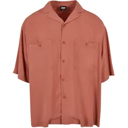 Langarmhemd URBAN CLASSICS "Urban Classics Herren Oversized Resort Shirt", Herren, Gr. M, US-Größen, orange (terracotta), 100% Viskose, unifarben, Hemden