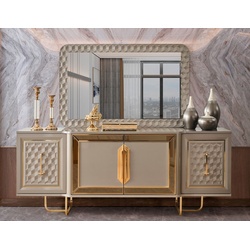 Casa Padrino Luxus Art Deco Möbel Set Grau / Gold - 1 Luxus Art Deco Sideboard mit 4 Türen & 1 Luxus Art Deco Spiegel - Art Deco Möbel - Luxus Möbel - Luxus Einrichtung - Art Deco Einrichtung