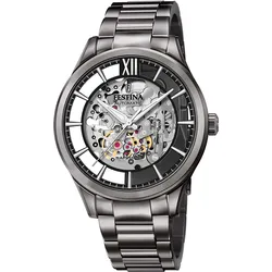 Automatikuhr FESTINA "Automatik", grau, Armbanduhren, Herren, Armbanduhr, Herrenuhr, mechanische Uhr, Edelstahlarmband, Saphirglas