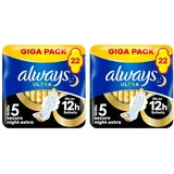 Always Ultra Binden Damen Gr. 5, Secure Night Extra (22 Damenbinden mit Flügeln) Giga Pack, dünn und super saugfähig, geruchsneutralisierend und Auslaufschutz (Packung mit 2)