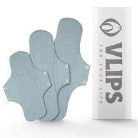 VLIPS Baumwoll-Leinen Stoffbinden, 3er Pack (Mint), mit extra flachen Druckknöpfen, Slipeinlagen waschbar mit starkem Saugkern für leichte bis mittelstarke Periode, ideal als Doppelschutz mit OB
