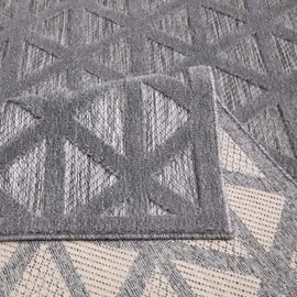 Carpet City In-& Outdoor Teppich - 140x200 cm - für Innen-& Außenbereich - Wetterfest Balkon-Teppich, Terrasse, Flur, Küche - Wohnzimmer-Teppiche - Hochtief/ 3D-Effekt - Geo-Muster in Anthrazit