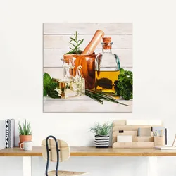 Artland Glasbild »Olivenöl und Kräuter - Küche«, Arrangements, (1 St.), in verschiedenen Größen Artland Farbe Bild(er): weiß