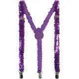 Sternfabrik Hosenträger mit Pailletten, Gesamtlänge 75 cm mit Metallclips, Hosenhalter, Kostüm Accessoire für Karneval, Fasching, Mottoparty oder JGA (Violett) - 75