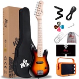 Winzz 30 Zoll Mini E-Gitarre Kinder Ahorn Griffbrett Elektrische Gitarre Anfänger Set für Kinder mit Verstärker (Sunburst)