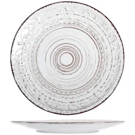 H&H Courtyard Set mit 6 flachen Tellern, Steinzeug, Weiß, 27,5 cm