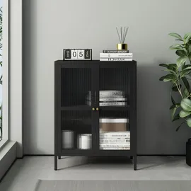 [en.casa] Sideboard Säkylä Stahl mit Glas Türen 64x35x84 cm Schwarz