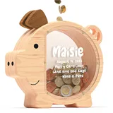 Summidate Personalisiertes Sparschwein aus Holz für Kinder, große unzerbrechliche Rechnungen, Münzwechsel, Geldspardose, Kindergeburtstagsgeschenk, Kinderzimmer-Dekor (Wood, Custom)