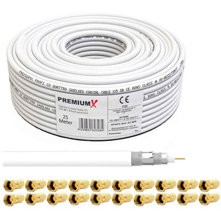 PremiumX 25m DELUXE Koaxial Kabel 135dB 4-Fach Innenleiter Kupfer SAT F-Stecker SAT-Kabel