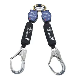 3M DBI-SALA Nano-Lok hitzeresistentes Twin-Höhensicherungsgerät, Länge: 2 m, Kunststoffgehäuse, Stahl Twist-Lock Karabiner am Gehäuse Öffnungsweite 19 mm, Aluminium-Gerüsthaken am Gurtband Öffnungsweite 57 mm, RFID Tag für Inspektion, 2,0 m