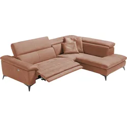 Ecksofa EGOITALIANO "Martine", rot (marsala), B:272cm H:96cm T:203cm, Luxus-Micofaser Lederoptik (100% Polyester) ist ein neues technisches Gewebe mit einem visuellen und taktilen Aspekt, der dem Nubuk sehr nahe kommt, mit innovativen Eigenschaften. Seine außerordentliche Weichheit kommt von einem exklusiven Produktionsprozess, der Unreinheiten und Unregelmäßigkeiten beseitigt. Das Ergebnis ist eine bemerkenswert samtige Faser, die durch das Vorhandensein von Körnern verstärkt wird. Von der einfarbigen Eleganz der warmen Farben und der Vielfalt an trendigen Farben, die es zu seiner eigenen Stärke und Persönlichkeit machen., Sofas, mit Ottomane, elektrischer Relaxfunktion und Kopfteilverstellung