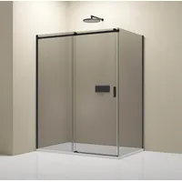 Bernstein Eckdusche mit Schiebetür NT806 flex Schwarz matt Nano Graues Glas 140x90 cm 6mm ESG-Sicherheitsglas