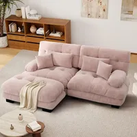 SoarFlash modernes L-förmiges 2-Sitzer-Sofa für Wohnzimmer, Chenille-Stoff, Massivholzrahmen, mit Armlehnen, Hellrosa, Maße 145×220 cm