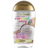 OGX Coconut Miracle Oil Extra Strength Penetrating Oil (100 ml), feuchtigkeitsspendendes Haaröl für trockenes, geschädigtes, sprödes Haar mit Kokosöl, Essenz der Tiare & Vanilleschotenextrakt