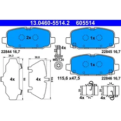 ATE Bremsbelagsatz, Scheibenbremse hinten rechts links mit Zubehör für JEEP K68353597AA 13.0460-5514.2