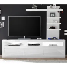 furn.design Lowboard, Weiß, Weiß Hochglanz, Grau, Holzwerkstoff, Nachbildung, Uni, 3 Schubladen, 217x163x42 cm, Wohnzimmer, Wohnwände, Wohnwand-Sets