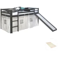 Homestyle4u Hochbett, Grau, Holz, Kinder- & Jugendzimmer, Kindermöbel, Kinderbetten, Hochbetten