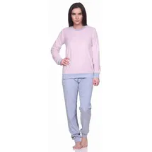 RELAX by Normann Damen Frottee Pyjama Langarm mit Bündchen in Streifenoptik - 291 201 13 780, Farbe:Ringel klein rosa, Größe:48/50 - 48-50