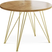 Runder Ausziehbarer Esstisch - Loft Style Tisch mit Goldenen Metallbeinen - 100 bis 180 cm - Industrieller Quadratischer Glamour Tisch für Wohnzim...